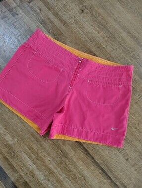 Nike Coral Pink  Athletic Swim Board Shorts with Orange Trim Y2K Vintage